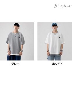 夏 紐通し 速乾 おしゃれ 40代 カジュアルTシャツ Tシャツ 春 クルーネック 半袖tシャツメンズ 重ね着風 無地 スポーツ * 半袖