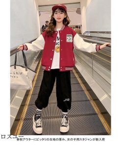 フードなし 女の子 ストリート風 子供服 春 スタジャン パッチワーク キッズ ジャンパー 秋 女児 ゆったり ジャケット アウター * ジャケット、ブルゾン