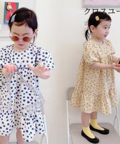 ワンピース ジュニア 夏 半袖ワンピース 半袖 キッズワンピース 女児 ドット柄 水玉柄 ワンピース 柄ワンピ 女の子 子供 サマーワンピース * ワンピース、チュニック