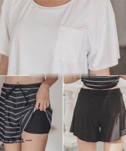 2点セット UPF50+ レディース Tシャツ 水着 サーフパンツ 半袖 タンキニ ショートパンツ 上下セット 体型カバー セットアップ 大きいサイズ セパレート * タンキニ