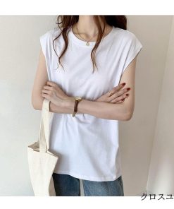 Tシャツ レディース 夏 ベスト 綿 クルーネック カットソー トップス シンプル 透けない おしゃれ コーデ UVカット きれいめ 20代 30代 コットン 40代 * ノースリーブ