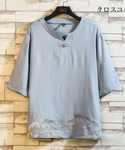 涼しい 五分袖 メンズ ｖネック 麻tシャツ ブルオーバ 夏 大きいサイズ * 五分、七分袖