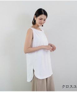 Tシャツ レディース 夏 ベスト 綿 クルーネック カットソー トップス シンプル 透けない おしゃれ コーデ UVカット きれいめ 20代 30代 40代 ゆったり * ノースリーブ