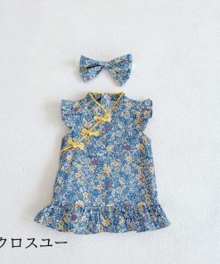 夏 レトロ 薄手 ロンパース 花柄 ワンピース 女児 女の子 つなぎ服 チャイナドレス ノースリーブ 花柄ワンピース ベビー カバーオール * ロンパース、カバーオール