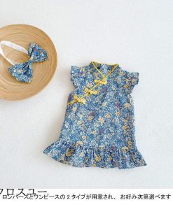 夏 レトロ 薄手 ロンパース 花柄 ワンピース 女児 女の子 つなぎ服 チャイナドレス ノースリーブ 花柄ワンピース ベビー カバーオール * ロンパース、カバーオール