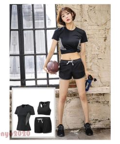 ヨガウエア UVカット スポーツウェア レディース ヨガ服 フィットネス 吸汗 3点セット トレーニングウェア ジム 速乾 * ジャージ上下セット