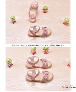 女の子 サンダル PU ジュニア ストラップサンダル マジックテープ 女児 シューズ ローヒール 夏物 花柄 靴 可愛い くつ 子供用 オシャレ * サンダル