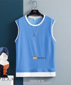 トップス スポーツ 重ね着風 メンズ タンクトップ ノースリーブ 夏 袖なしTシャツ 無地 カジュアル * タンクトップ