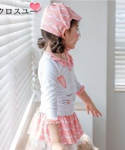 子供服 3点セット 猫柄 女の子 水着  可愛い ビーチ用品 キッズ * 子ども用