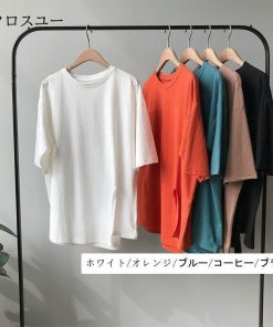 ショート丈 5分 夏 無地 トップス 不規則 レディース カットソー Tシャツ オシャレ 半袖 ｔシャツ スリット 五分袖丈 * 半袖