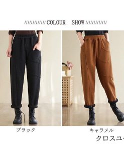 パンツ レディース 裏起毛 テーパードパンツ ゆったり ボトムス 無地 秋冬 ウエストゴム 裏ボア 暖かい ロングパンツ 体型カバー ボア ブラック 厚手 お出かけ * テーパードパンツ