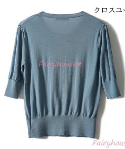 Tシャツ レディース 春夏新作 40代 五分袖 ニットトップス 無地Tシャツ カーディガン レション ショット丈ニットソー 細身カットソー 大人 おしゃれ 30代 50代 * 五分、七分袖