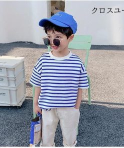 爽やか キッズ ゆるTシャツ 男の子 オーバーサイズ ボーダー柄Tシャツ ボーダー柄 子供 半袖 半袖Tシャツ ゆったり 男児 夏 Tシャツ * Tシャツ