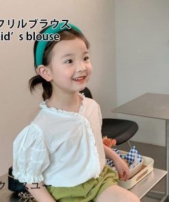 ブラウス 半袖 女の子 フリルブラウス ホワイト 夏 子供 半袖ブラウス パフスリーブ レトロ シャツ 半袖シャツ 白 ジュニア サマーブラウス * シャツ、ブラウス