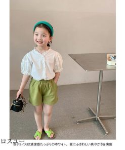 ブラウス 半袖 女の子 フリルブラウス ホワイト 夏 子供 半袖ブラウス パフスリーブ レトロ シャツ 半袖シャツ 白 ジュニア サマーブラウス * シャツ、ブラウス