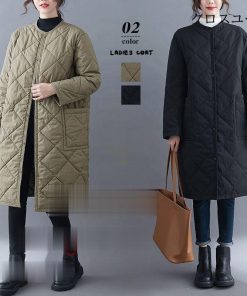 上品 通勤通学 ラウンドネック 長袖 ゆったり キルティング レディース ロングコート ノーカラー 20代30代40代50代 ロング丈 カーディガン キルト ママ * キルティングコート