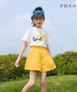 女の子 夏Tシャツ ショートパンツ ガールズ ワイドパンツ 半袖Tシャツ セットアップ 夏 子供 上下セット 女児 Tシャツ 2点 ハーフパンツ * Ｔシャツ、カットソー