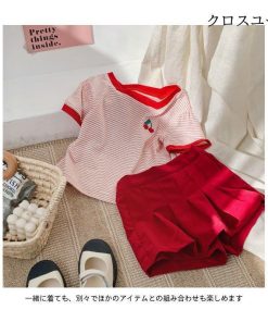 プリーツスカート 夏 女の子 夏Tシャツ ショートパンツ 女児 半袖 半袖Tシャツ キッズ ボーダー柄 子供 Tシャツ 上下2点セット 短パン * Tシャツ