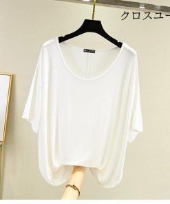 5分丈袖 半袖Tシャツ 無地 夏 トップス サマーTシャツ レディース カットソー 夏Tシャツ クルーネック Tシャツ 薄手 ゆったりTシャツ * 半袖