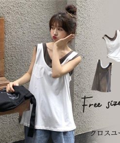 Tシャツ レディース きれいめ 40代 春夏 上品 Tシャツ 白 トップス フェイクレイヤード ゆったり オシャレ 韓国風 50代 30代 大人 Tシャツ * ノースリーブ