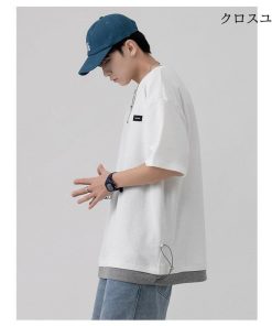 夏 紐通し 速乾 おしゃれ 40代 カジュアルTシャツ Tシャツ 春 クルーネック 半袖tシャツメンズ 重ね着風 無地 スポーツ * 半袖