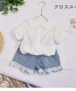 女児 ブラウス 半袖 子供 レースブラウス 白 シャツ 夏 女の子 サマーブラウス キッズ 半袖ブラウス おしゃれ トップス 薄手 姫系 ジュニア * シャツ、ブラウス