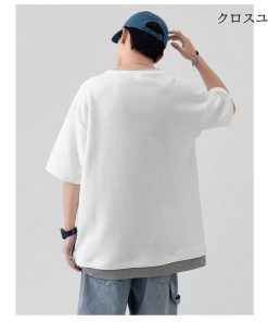 夏 紐通し 速乾 おしゃれ 40代 カジュアルTシャツ Tシャツ 春 クルーネック 半袖tシャツメンズ 重ね着風 無地 スポーツ * 半袖