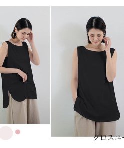 Tシャツ レディース 夏 ベスト 綿 クルーネック カットソー トップス シンプル 透けない おしゃれ コーデ UVカット きれいめ 20代 30代 40代 ゆったり * ノースリーブ