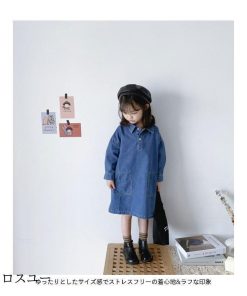 女児 キッズ デニム デニムシャツワンピ デニムワンピース 長袖ワンピース 女の子 ゆったり 子供 シャツワンピース Aライン ワンピース 長袖 * ワンピース、チュニック