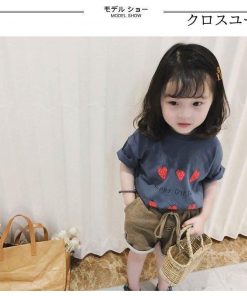 女の子 Tシャツ 夏 女児 半袖Tシャツ コットン 子供 サマーTシャツ カットソー フルーツ柄 半袖 キッズ おしゃれ コットンTシャツ ジュニアTシャツ * Tシャツ