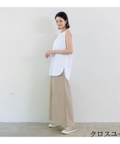 Tシャツ レディース 夏 ベスト 綿 クルーネック カットソー トップス シンプル 透けない おしゃれ コーデ UVカット きれいめ 20代 30代 40代 ゆったり * ノースリーブ