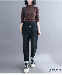 パンツ デニムパンツ レディース 裏起毛 ロングパンツ ズボン デニム テーパードパンツ ゆったり ボトムス 無地 秋冬 裏ボア ウエストゴム 暖かい 裏起毛 * ジーンズ、デニム