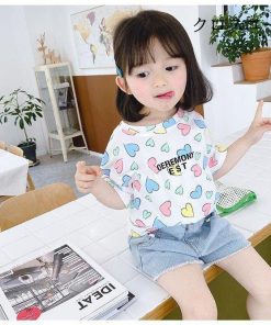 子供服 Tシャツ 女の子 半袖Tシャツ 夏 コットン カットソー 女児 ハート柄 Tシャツ キッズ 半袖トップス 夏Tシャツ サマーTシャツ 快適 * Tシャツ