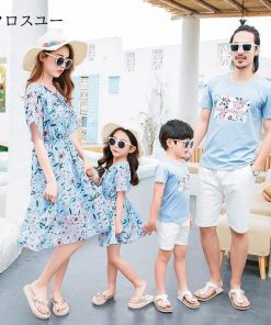 ペアルック 親子ペア カップル 夏 親子コーデ 親子お揃い 家族お揃い 半袖 Ｔシャツ レディース メンズ 海外旅行 上下セット キッズ プレゼント * Ｔシャツ、カットソー