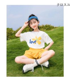 女の子 夏Tシャツ ショートパンツ ガールズ ワイドパンツ 半袖Tシャツ セットアップ 夏 子供 上下セット 女児 Tシャツ 2点 ハーフパンツ * Ｔシャツ、カットソー