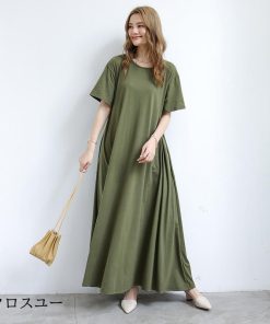 ワンピース レディースTシャツ カットソー 半袖  ロングワンピース スカート アップ マキシ丈 夏 通勤着 可愛い ゆったり 体型カバー 30代 20代 40代 50代 * 上下セット