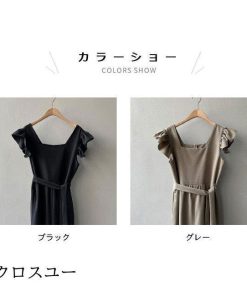 ツナギ オーバーオール 夏 ワイドパンツ オールインワン コンビネゾン スクエアネック 薄手 フリル レディース つなぎ ノースリーブ * オールインワン