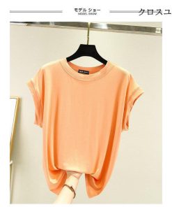 レディース Tシャツ オフィス 夏 ソフト ストレッチ 半袖 ゆるTシャツ 無地Tシャツ 大きいサイズ クルーネック 無地 ゆったり 半袖Tシャツ * ノースリーブ