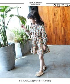 キッズ ワンピース 花柄 春 女児 長袖ワンピース レトロ 花柄ワンピース 女の子 ジュニア服 ショートワンピ ドレス 子供 長袖 蝶結び * ワンピース、チュニック