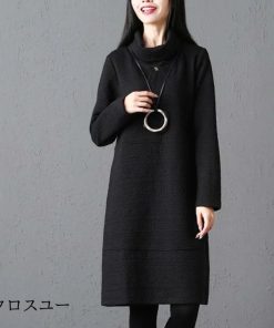 お洒落 着痩せ 秋冬服 膝丈 シルエット 体型カバー ワンピース チュニック レディース トップス ハイネック カジュアル 大きいサイズ 無地 * チュニック