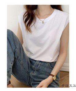 Tシャツ レディース 夏 ベスト 綿 クルーネック カットソー トップス シンプル 透けない おしゃれ コーデ UVカット きれいめ 20代 30代 コットン 40代 * ノースリーブ