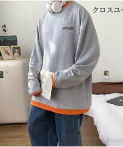 ゆったり 無地 長袖 重ね風 カジュアル Tシャツ 春秋 カラフル 長袖ｔシャツ 切り替え メンズ インナー トップス * 長袖