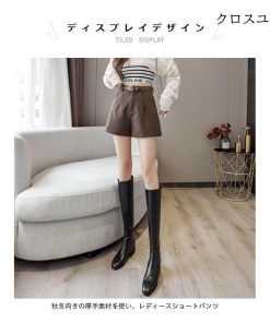 着痩せ 冬 ズボン Aライン 短パン ハイウエスト ショート丈 裏地付き 厚手 ショートパンツ パンツ 秋冬 ショートパンツ レディース * ショートパンツ