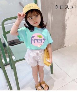 女の子 Tシャツ 夏 女児 半袖Tシャツ コットン 子供 サマーTシャツ カットソー フルーツ柄 半袖 キッズ おしゃれ コットンTシャツ ジュニアTシャツ * Tシャツ