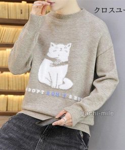 春秋 猫柄 あったか メンズ ニットセーター 冬 レディース クルーネック お洒落 ニット 丸首 厚手 ゆったり * ニット、セーター