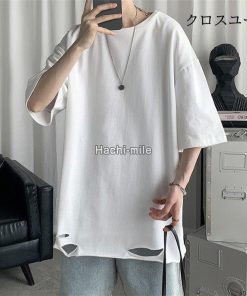 ｔシャツ ダメージ加工 綿 2022 半袖Tシャツ 半袖 ティシャツ カジュアル インナー 無地 夏 カッコイイ メンズ * 半袖