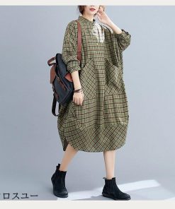 ワンピース 秋 チェックシャツワンピース 大きいサイズ ビックシャツ BIGシャツ 長袖 チュニック トップス ブラウス レディース プルオーバー バイカ 着やせ 春 * 半袖