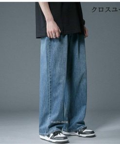 夏 ストレート ロング ジーンズ メンズ 白デニム 20代 30代 40代 春秋 ゆったり 無地 デニムパンツ 薄手 * ジーンズ、デニム