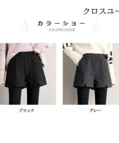 ショートパンツ 厚手 レディース 短パン 冬 秋 美脚 ショーパン ウエストゴム ボトムス ブラック グレー パンツ 着痩せ ショート丈 * ショートパンツ