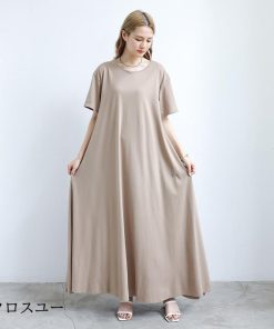 ワンピース レディースTシャツ カットソー 半袖  ロングワンピース スカート アップ マキシ丈 夏 通勤着 可愛い ゆったり 体型カバー 30代 20代 40代 50代 * 上下セット